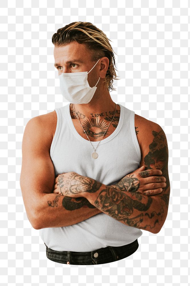 Tattooed man png sticker, transparent background