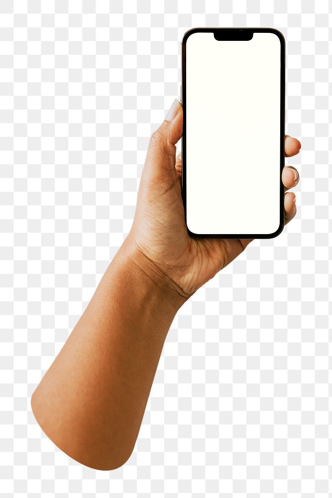 Hand holding png smartphone, transparent background