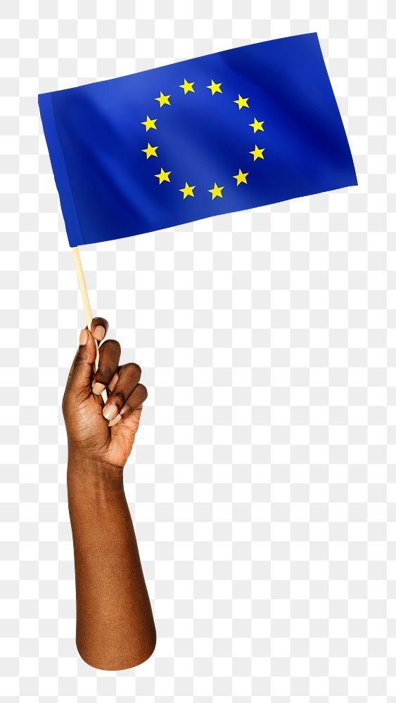 European Union's flag png in black hand, national symbol on transparent background