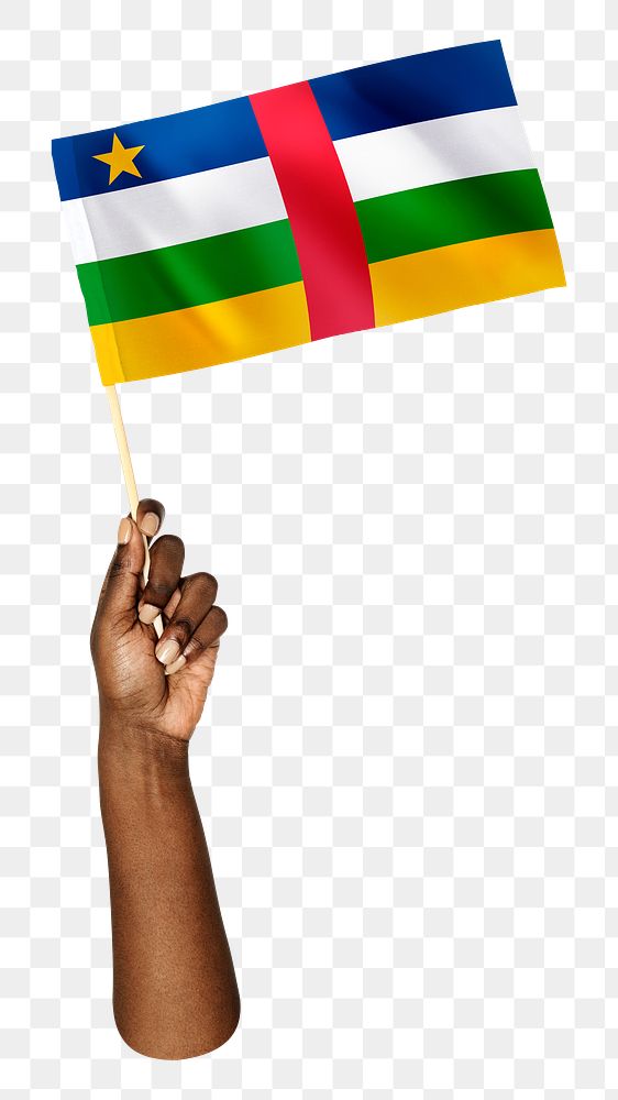 Central African Republic's flag png in black hand on transparent background
