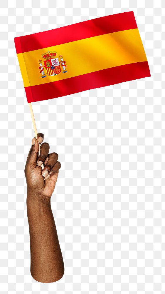 Spain's flag png in black hand on transparent background