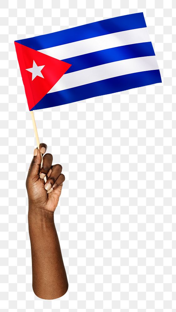 Cuban flag png in black hand on transparent background