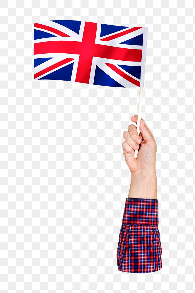 United Kingdom's flag png in hand on transparent background