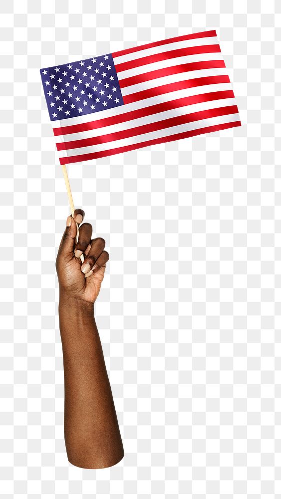 American flag png in black hand on transparent background