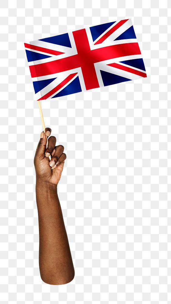 United Kingdom's flag png in black hand on transparent background