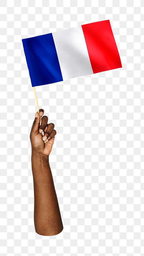 French flag png in black hand on transparent background