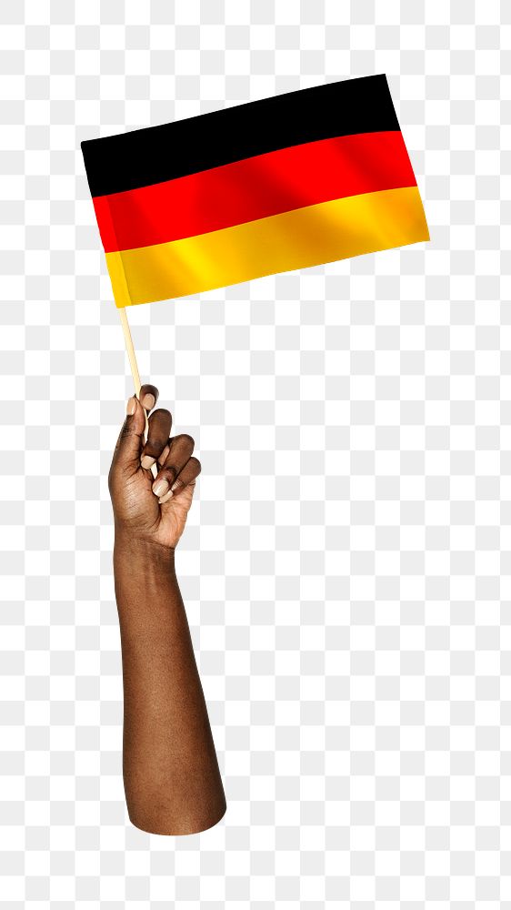 Germany's flag png in black hand on transparent background