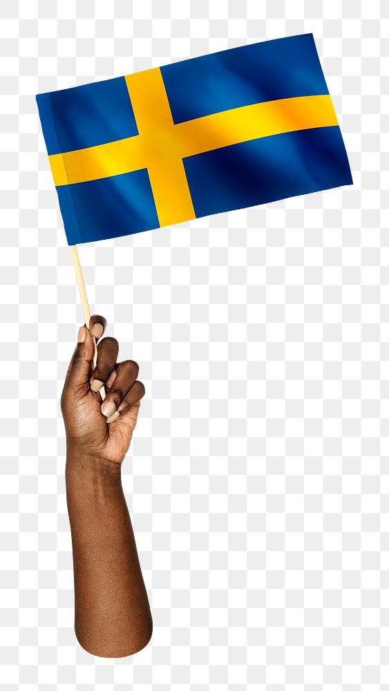 Flag of Sweden png in black hand on transparent background