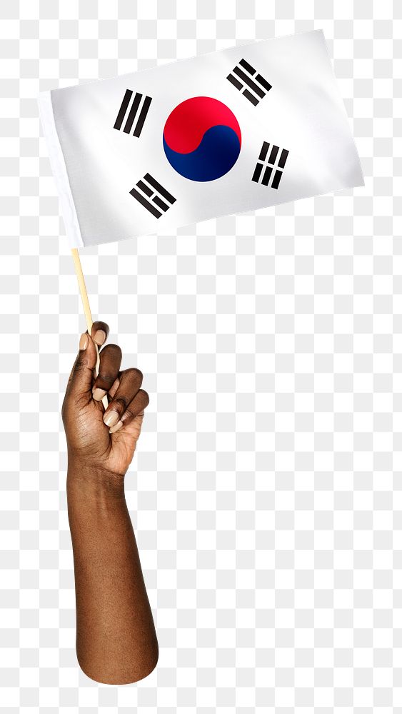 South Korea's flag png in black hand, national symbol on transparent background