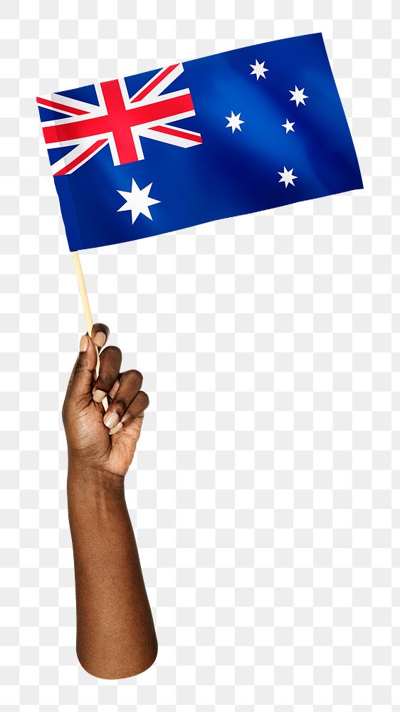 Australia's flag png in black hand on transparent background