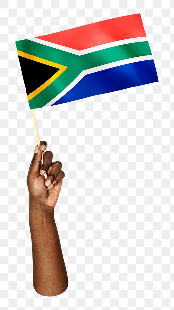 South Africa's flag png in black hand on transparent background