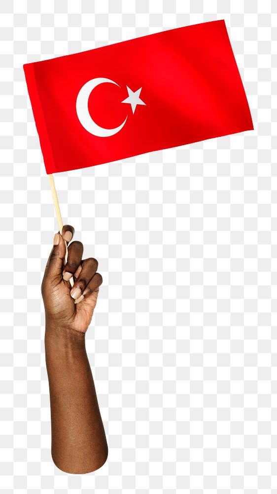 Flag of Turkey png in black hand on transparent background