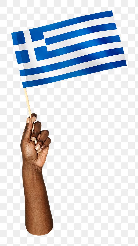 Greece's flag png in black hand on transparent background