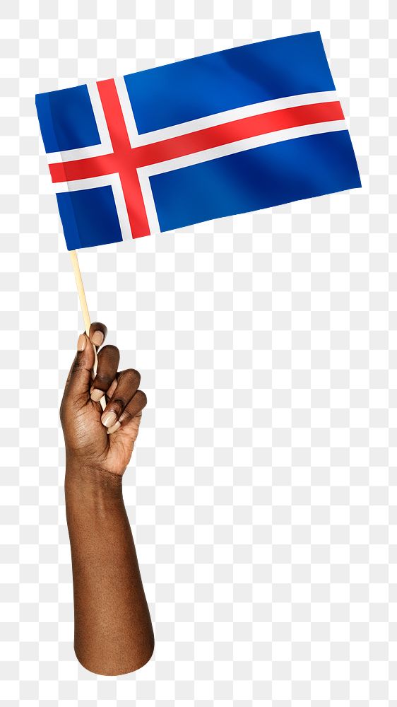 Iceland's flag png in black hand on transparent background