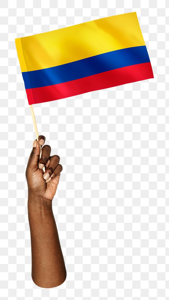 Flag of Colombia png in black hand on transparent background