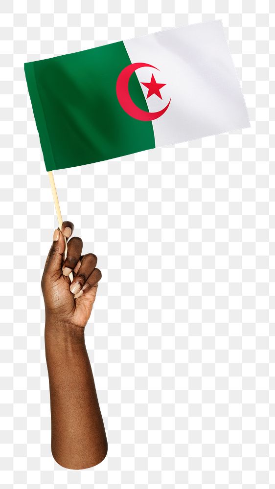 Png Algeria's flag in black hand, national symbol, transparent background