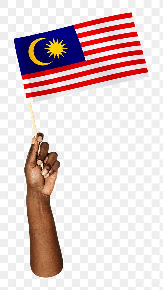 Png Malaysia's flag in black hand, national symbol, transparent background