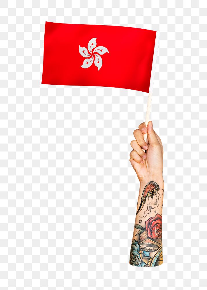 Png Hong Kong's flag, tattooed hand, national symbol, transparent background