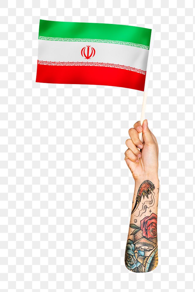 Png Iran's flag in tattooed hand, national symbol, transparent background