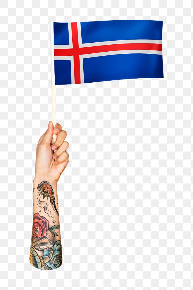 Png Iceland's flag in tattooed hand, national symbol, transparent background
