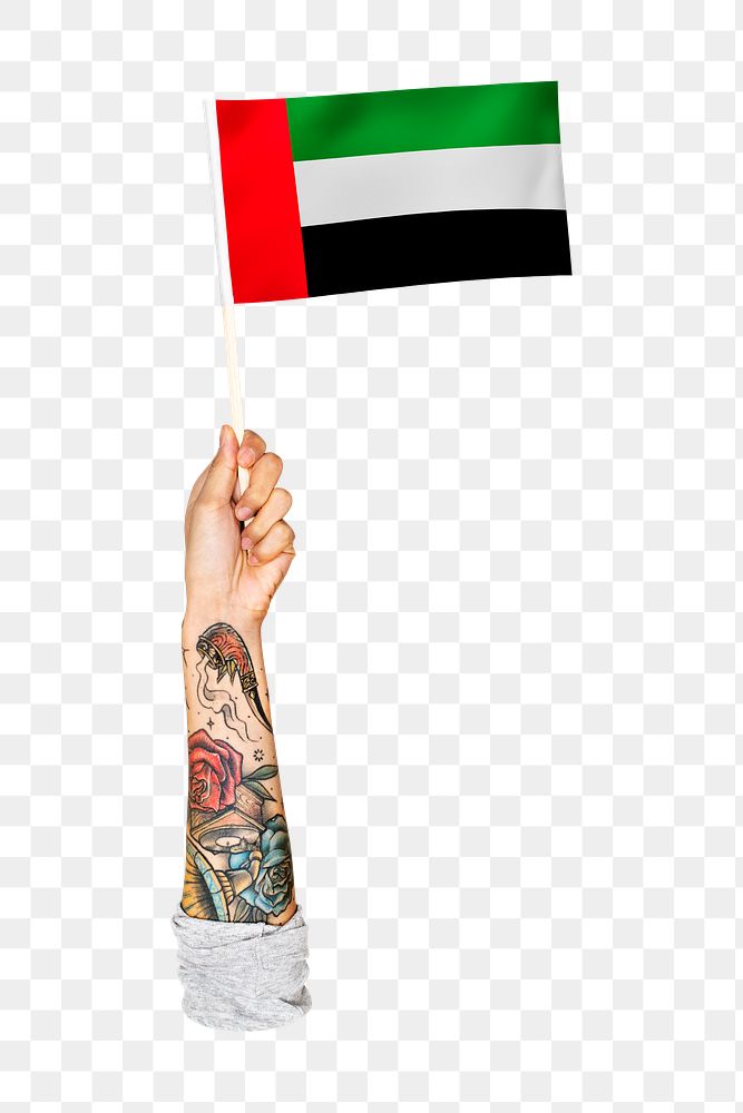 Png United Arab Emirates' flag in tattooed hand, national symbol, transparent background