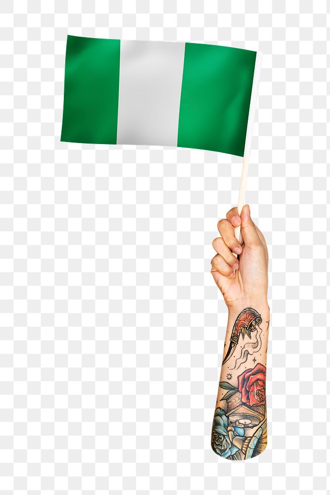 Png Nigeria's flag in tattooed hand, national symbol, transparent background