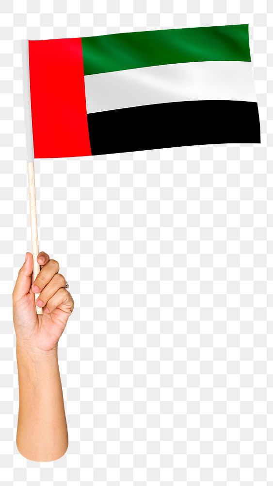 Png United Arab Emirates's flag in hand, national symbol, transparent background