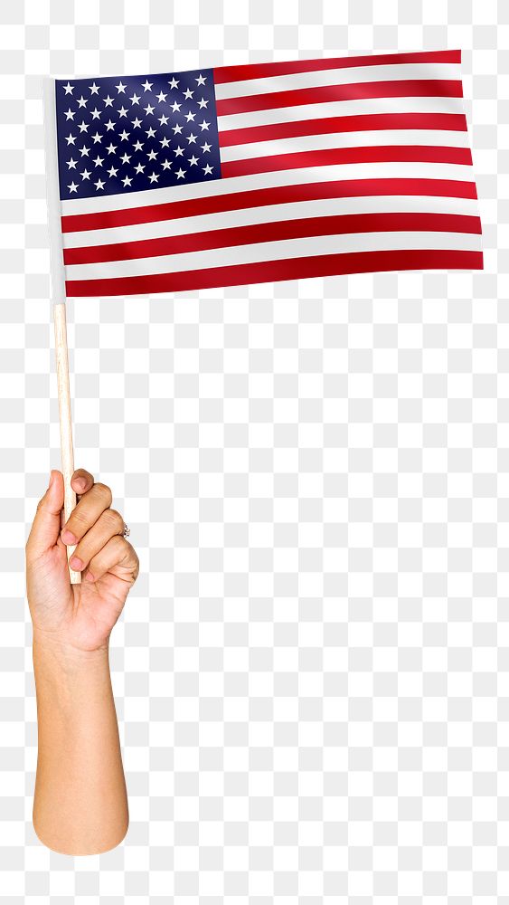 Png USA's flag in hand, national symbol, transparent background