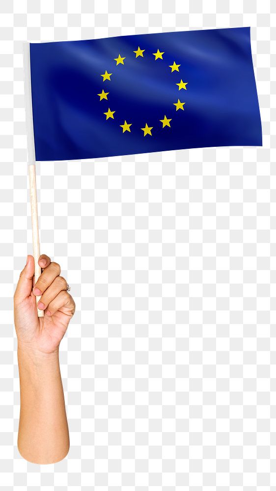 Png European Union flag in hand, national symbol, transparent background