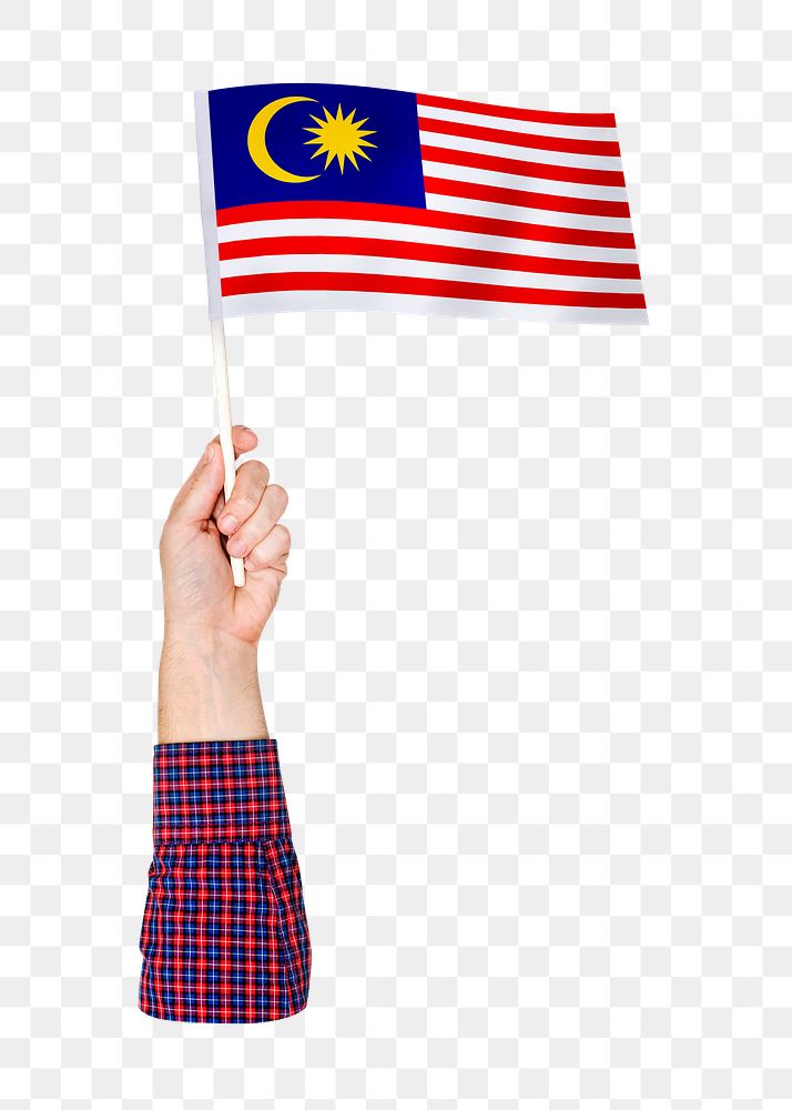 Malaysia's flag png in hand on transparent background