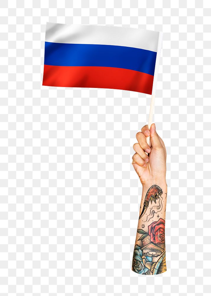 Png Russia's flag in tattooed hand, national symbol, transparent background