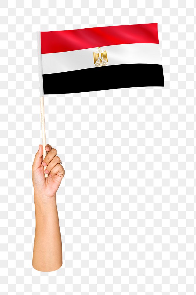 Png Egypt's flag in hand on transparent background