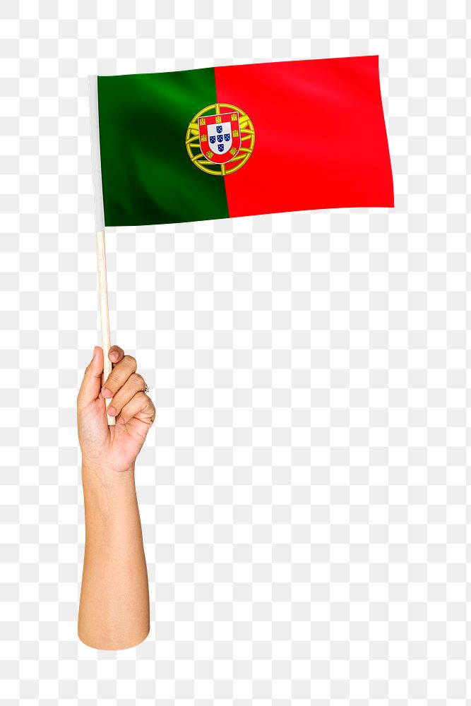 Portuguese flag png in hand on transparent background