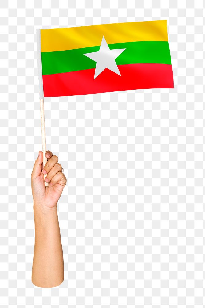 Myanmar's flag png in hand on transparent background