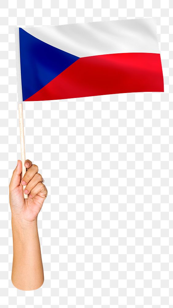 Png Czech Republic's flag in hand on transparent background