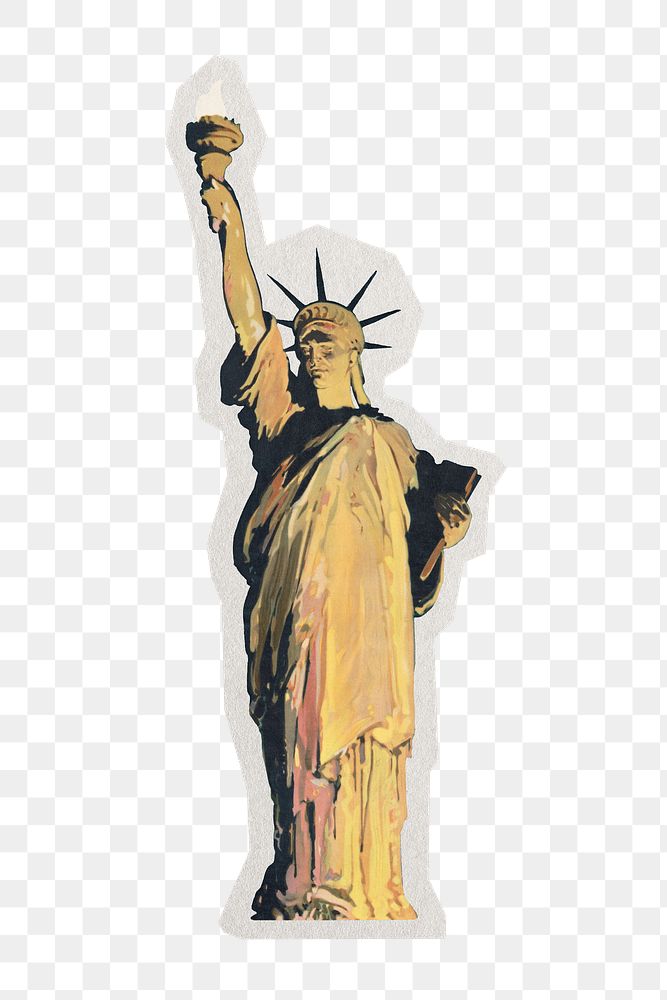 PNG Statue of Liberty  sticker with white border,  transparent background 