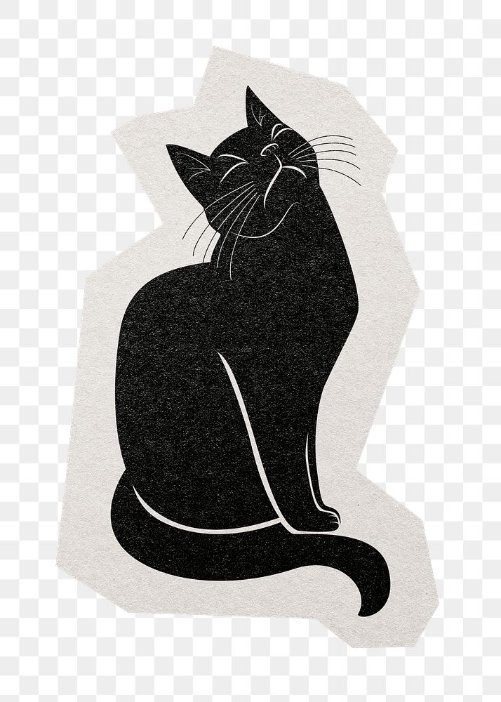 PNG black cat sticker with white border,  transparent background