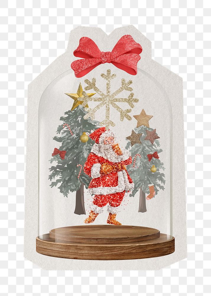 PNG Christmas Santa snow globe sticker with white border, transparent background