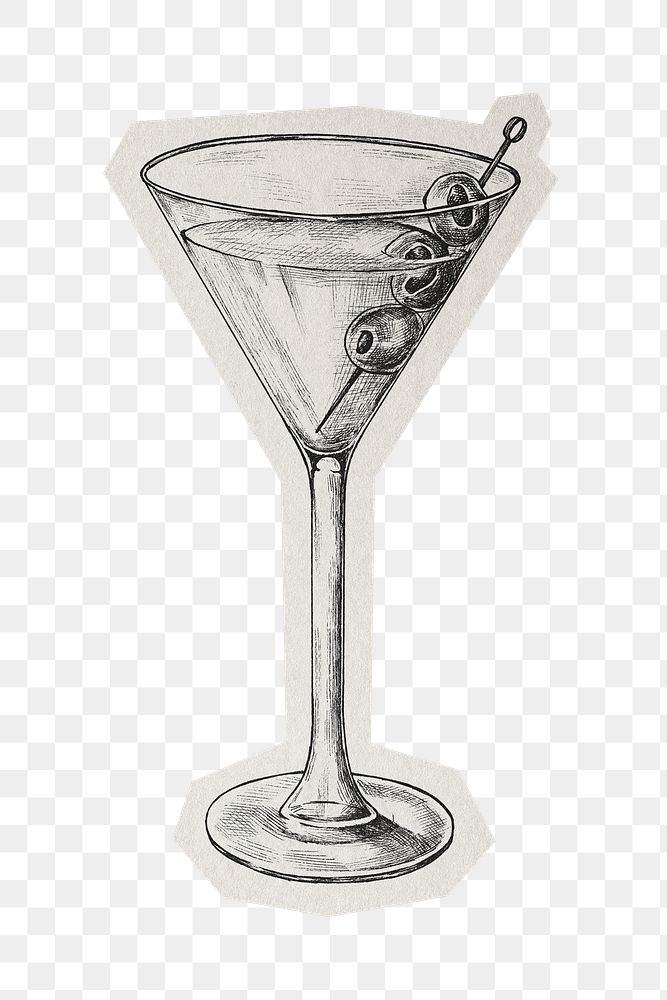 PNG Martini cocktail sticker  white border,  transparent background