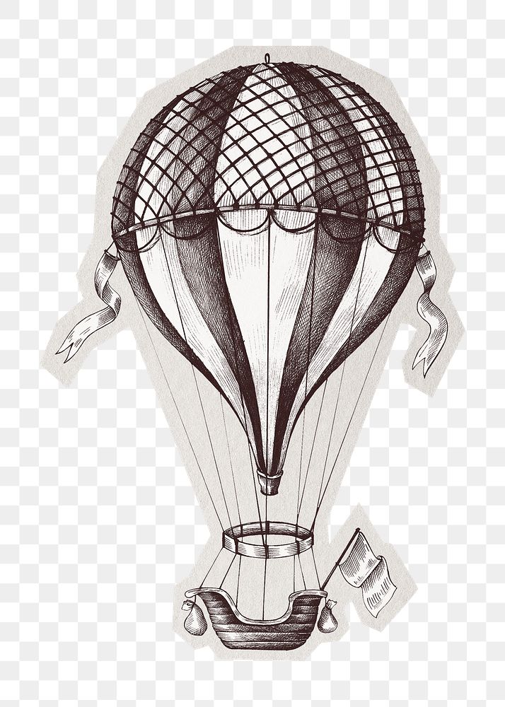 PNG hot air balloon sticker  white border, transparent background