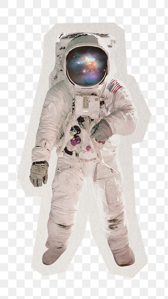 PNG astronaut sticker  white border, transparent background