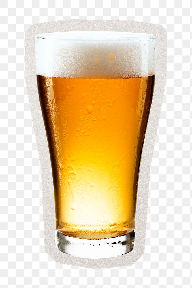 PNG beer with froth sticker with white border, transparent background