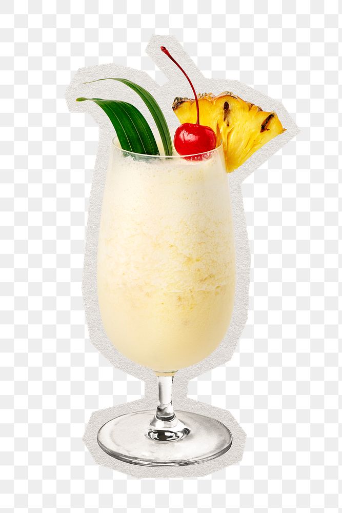 PNG Pina Colada with pineapple sticker with white border, transparent background