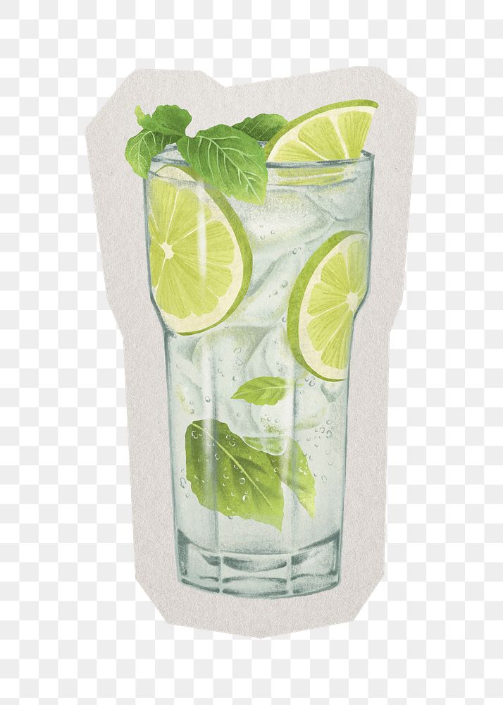 PNG Mojito cocktail drink sticker with white border, transparent background