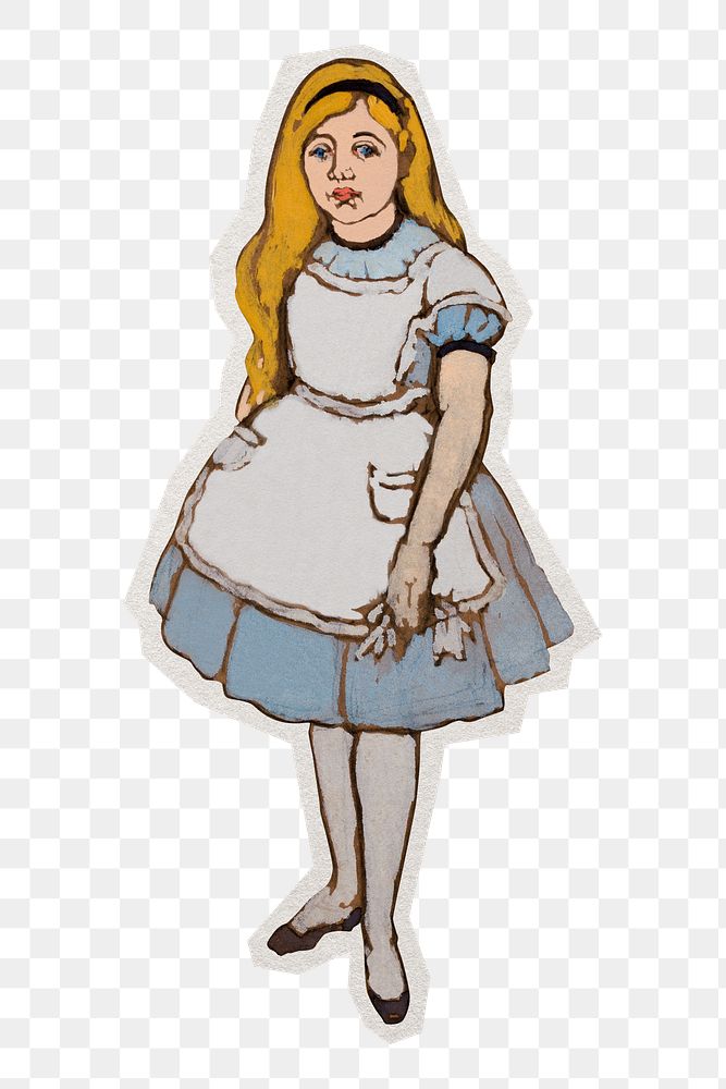 PNG Alice&rsquo;s Adventures in Wonderland sticker with white border, transparent background , artwork remixed by rawpixel.