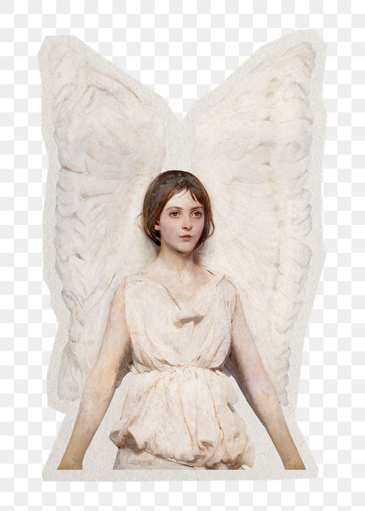 PNG angel sticker with white border, transparent background , artwork remixed by rawpixel.