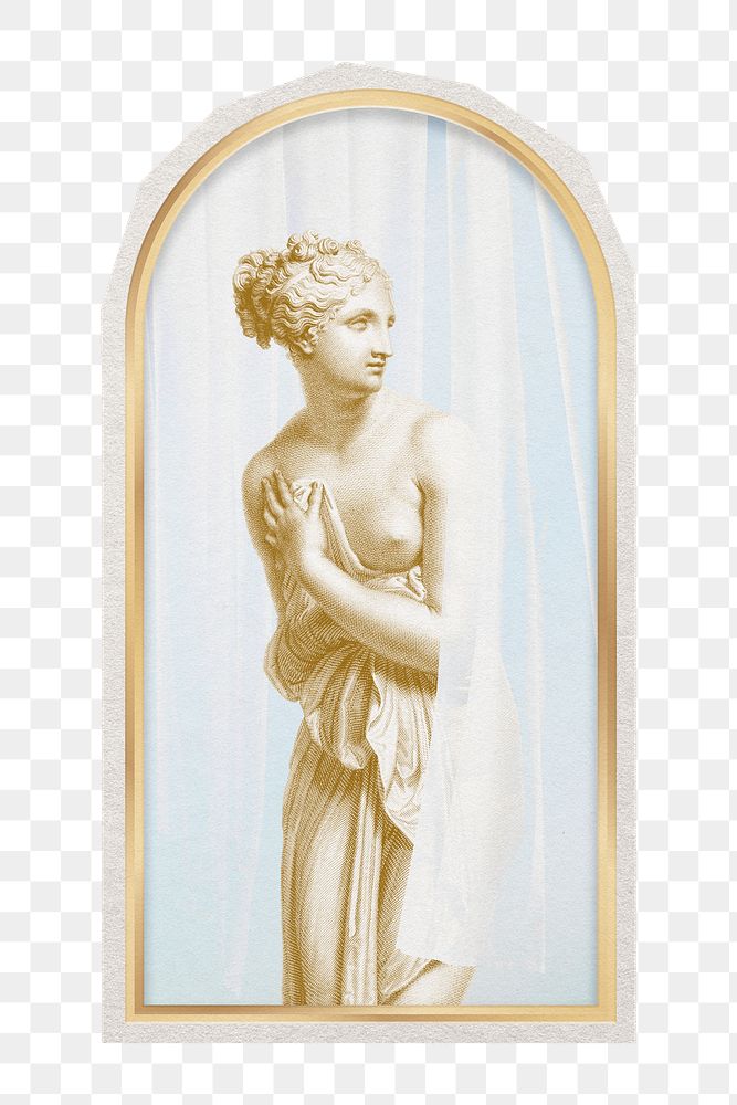 PNG vintage Venus statue sticker with white border,  transparent background