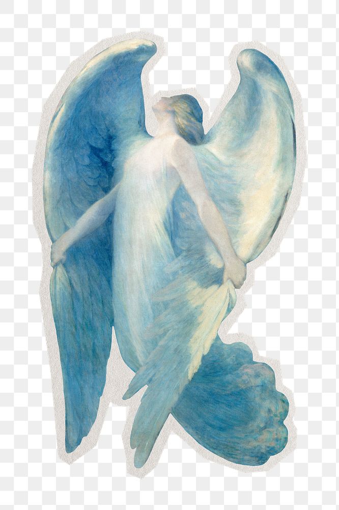 PNG aesthetic angel sticker with white border, transparent background