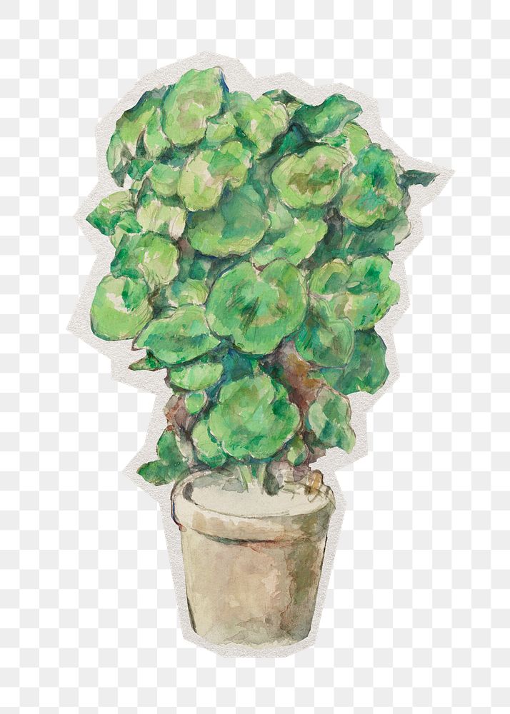 PNG Cezanne&rsquo;s Geraniums sticker with white border, transparent background, artwork remixed by rawpixel.