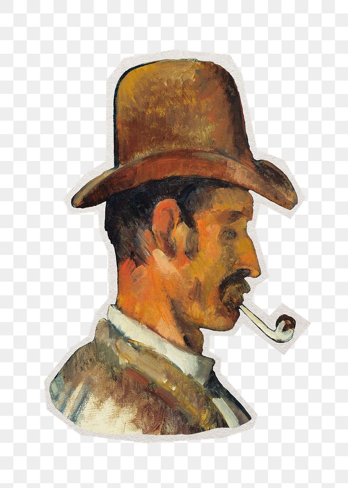 PNG Cezanne’s Man with Pipe sticker with white border, transparent background, artwork remixed by rawpixel.